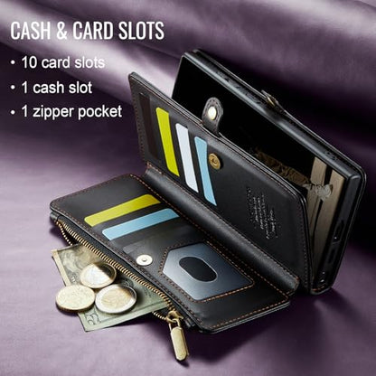 Defencase for Samsung Galaxy S24 Ultra Wallet Case with Card Holder, Black | Durable PU Leather, with RFID Blocking Zipper Pocket, Wrist Strap, S24 Ultra Flip Phone Cases Cover with Stand for Women Men - color: Black