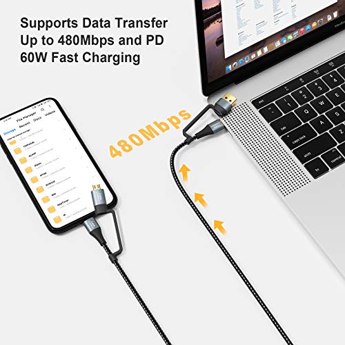 4 in 1 USB A +USB C to USBC + Micro B Multiple Charging Cable 6.6FT