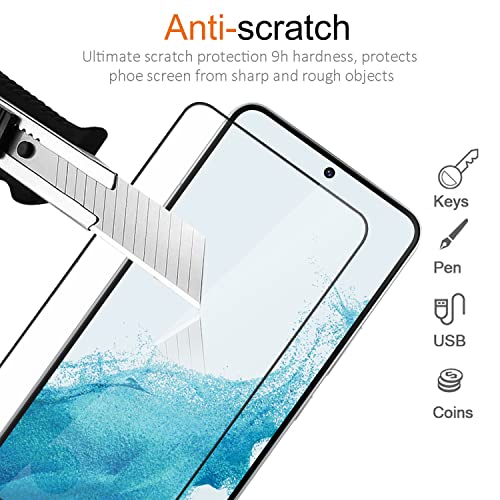 [2+2Pack] Tempered Glass Screen Protector for Samsung Galaxy S22 and Camera Lens Protector Fingerprint Unlock Full Coverage HD Clear Bubble Free 9H Compatible with Galaxy S22 6.1 inch - color: Samsung Galaxy S22 (6.1 inch)
