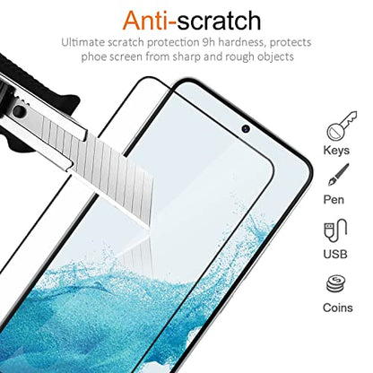 [2+2Pack] Tempered Glass Screen Protector for Samsung Galaxy S22 and Camera Lens Protector Fingerprint Unlock Full Coverage HD Clear Bubble Free 9H Compatible with Galaxy S22 6.1 inch - color: Samsung Galaxy S22 (6.1 inch)