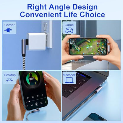 5Pack Right Angle Short iPhone Charger Cable 【15CM+30CM*2+50CM+1M】，90 Degree Apple USB A to Lightning Cable, Nylon Braided Sync Data Fast Charge Cord for iPhone 14 13 12 11 Pro Max Xs Xr 8 7 6 Plus SE