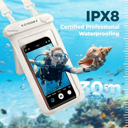CACOE Waterproof Phone Pouch 2 Pack Up to 8.8", Double Bag, Black+White | IPX8 Waterproof Phone Case,Adjustable Lanyard,Dry Bags for Beach/Cruise/Travel/Camping/Kayak/Hiking/Lake/Vacation Essentials - color: Black+White