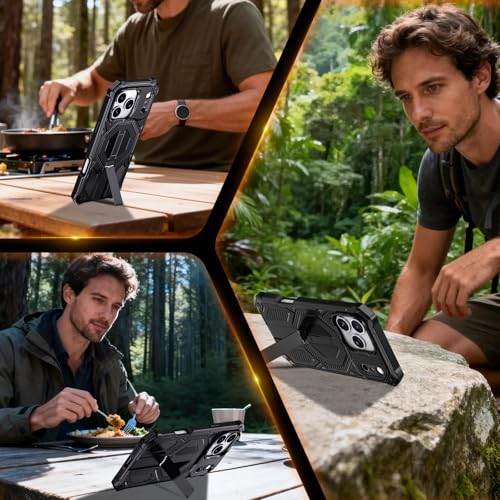 for iPhone 17 Pro Max Case with Kickstand, [15FT Military-Grade Drop Protection] [Compatible with MagSafe] Rugged Shockproof Heavy Duty Magnetic iPhone 17 Pro Max Phone Case Cover (Black) - color: Black