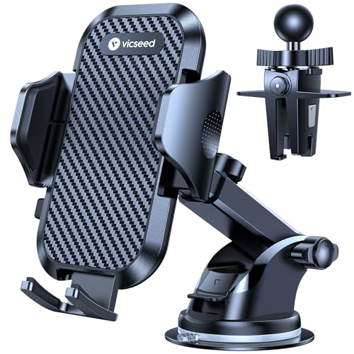 VICSEED 2026 Ultimate Sturdy Car Phone Holder [Upgraded 95+LBS Strongest Suction] Universal Long Arm Cellphone Mount for Car Dashboard Windshield Vent Truck Boat for iPhone 18 17 16 Pro Max & Android - color: Classic Black