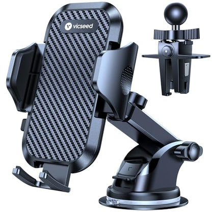 VICSEED 2026 Ultimate Sturdy Car Phone Holder [Upgraded 95+LBS Strongest Suction] Universal Long Arm Cellphone Mount for Car Dashboard Windshield Vent Truck Boat for iPhone 18 17 16 Pro Max & Android - color: Classic Black