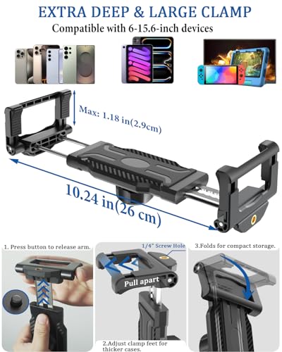 Tablet Stand for iPad, Adjustable Aluminum Desk Mount for 6-15.6" Devices