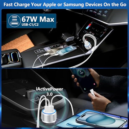 2Pack 67W USB C Car Charger, Rombica 3-Port Car Phone Charger Fast Charging - color: Bright Silver