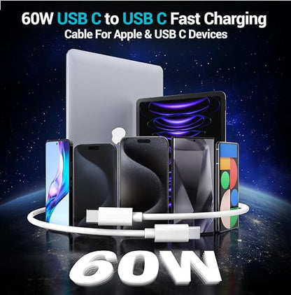 TZBAY 4-Pack 6ft 60W USB-C to C Fast Charging Cable for iPhone 17, 16, 15 - color: White 4x6ft