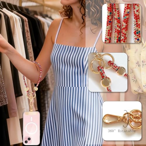 Crystal Phone Lanyard Crossbody and Wrist Strap Lanyard Rhinestone Anti-Theft Phone Strap Phone Neck Strap for Women - color: Red