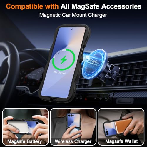 UEEBAI Magnetic for Samsung Galaxy Z Flip 7 5G Case, Compatible with MagSafe, Transparent Wave Frame Design Case Soft Edge Cover Cute Clear Matte Shockproof Protective Phone Case, Black - color: Black, size: Samsung Galaxy Z Flip 7 5G