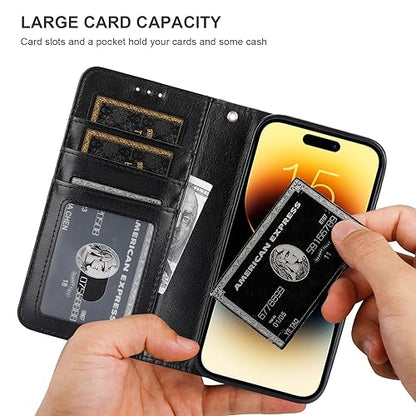 Bocasal Detachable Wallet Case Card Holder for iPhone 15 Pro, Black | RFID Blocking Kickstand Card Slots Holder PU Leather Magnetic Shockproof Wrist Strap Removable Flip Protective Cover 6.1 inch - color: Black