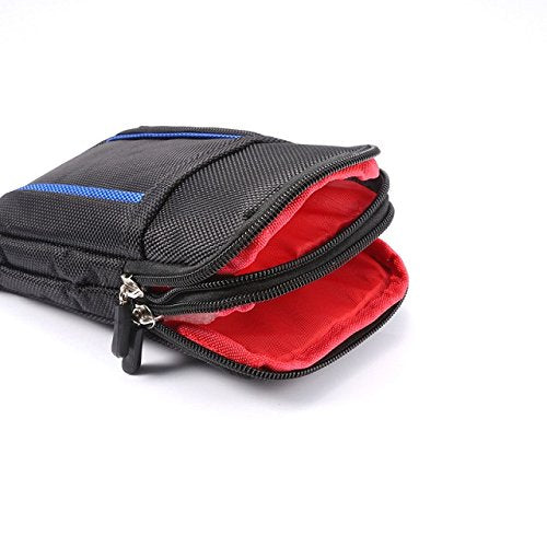 Cell Phone Belt Bag for Menand Women, Cell Phone Waist Bag Small, 6.9" Waterproof Vertical Cellphone Waist Belt Pouch Nylon Smartphone Belt Loop Holder with Zipper Case Fanny Pack with Carabiner - color: Black/Blue
