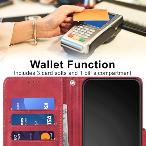 Flip Wallet Case for iPhone 11 PU Leather Red | RFID Blocking, 3 Card Slots & 1 Cash Pocket, Magnetic Closure, Kickstand Function, Leather Flip Case for iPhone 11 - color: Red