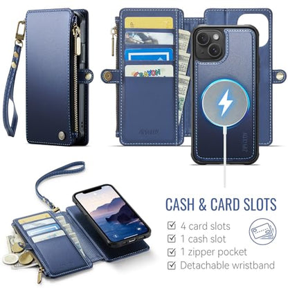 for iPhone 14 - Phone Case Wallet Magnetic Detachable, Navy Blue - color: Navy Blue, size: iPhone 14