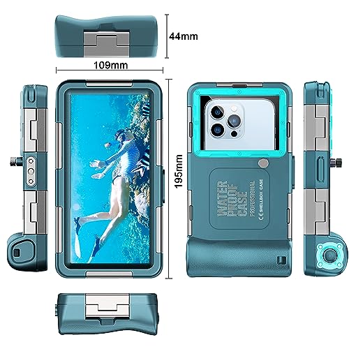 Professional Waterproof Diving Case for Snorkeling, 15M/50FT Underwater Photo & Video Protective Housing Lanyard for iPhone 17/16/15/14/13-11Pro Max/Samsung S25/S24/S23/S22/S21Ultra/Plus Teal-Blue
