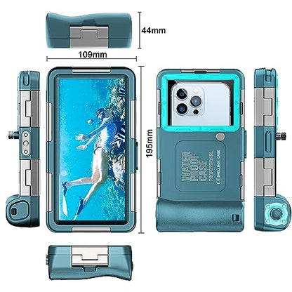 Professional Waterproof Diving Case for Snorkeling, 15M/50FT Underwater Photo & Video Protective Housing Lanyard for iPhone 17/16/15/14/13-11Pro Max/Samsung S25/S24/S23/S22/S21Ultra/Plus Teal-Blue