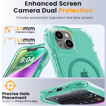 WRJ Magnetic Clear for iPhone 13 Case,iPhone 14 Case,[Compatible with MagSafe][Military Grade Drop Protection] Transparent Full Body Shockproof Protective Phone Case-Mint Green - color: Mint Green, style: Transparent