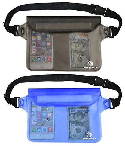 Freegrace Waterproof Pouches with Waist Strap / Pouch Case Bundle Set- Keep Your Phone & Valuables Dry and Safe - Waterproof Dry Bags for Boating Swimming Snorkeling Kayaking Beach Water Parks Pool - color: Gray + Blue