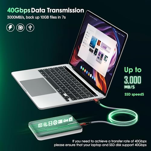 Thunderbolt 5 Cable 10FT Compatible, 40Gbps, 8K@60Hz, 4K@144Hz, PD 240W, USB4 2.0 USB C Video Display Cable for Thunderbolt 4, iPhone 17, SSD, Mac mini M4 / M4 Pro, MacBook Pro - size: Straight 10FT