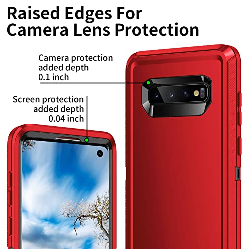 for Galaxy S10 Case,[Without Screen Protector] Heavy Duty Shockproof Dust/Drop Poof 3 Layers Full Bady Protection Rugged Cover Case for Galaxy S10,Red/Black - color: Red/Black