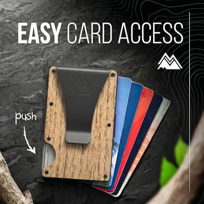Mountain Voyage Minimalist Wallet for Men - Slim RFID Wallet, Scratch Resistant, Credit Card Holder & Money Clip, Easily Removable Money & Cards, Mens & Womens Wallets (Beech Wood Carbon) - color: Beech Wood Carbon