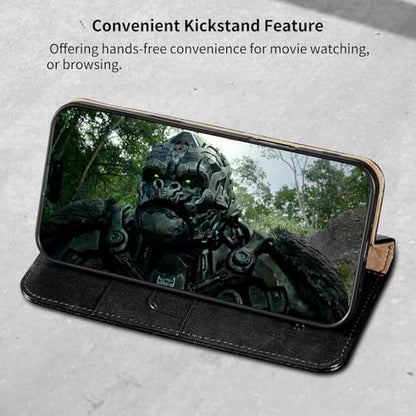 Belemay Leather Wallet Case Compatible with iPhone 17, Premium Cowhide Leather Two-Tone Effect, RFID Blocking Card Holders, Shockproof TPU Shell, Kickstand, Protective Flip Cover, 6.3", Black - color: Black, size: iPhone 17