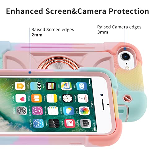 MARKILL Compatible with iPhone Case with Ring Stand, Heavy-Duty Military Grade Shockproof Phone Cover (Rainbow Pink, iPhone SE 3rd/2nd/iPhone 8/7/6S/6) - color: Rainbow Pink, size: iPhone SE 3rd/2nd/iPhone 8/7/6S/6