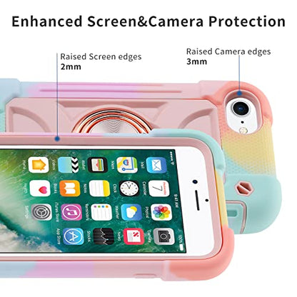 MARKILL Compatible with iPhone Case with Ring Stand, Heavy-Duty Military Grade Shockproof Phone Cover (Rainbow Pink, iPhone SE 3rd/2nd/iPhone 8/7/6S/6) - color: Rainbow Pink, size: iPhone SE 3rd/2nd/iPhone 8/7/6S/6
