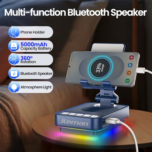 JTEMAN Gifts for Men Women Phone Stand Bluetooth Speaker with Light and Charging Function, 360 Rotating Phone Holder Cool Tech Mom Dad Gifts Husband Unique Birthday Gift Ideas - Blue - color: Blue