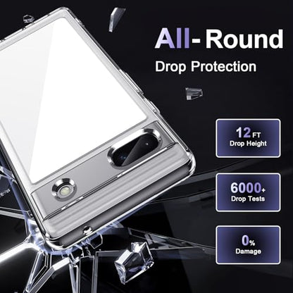 Case for Google Pixel 6a, Military Grade Drop Protection Phone Case, Yellowing Resistant, Anti-Scratch Hard PC Back, Shockproof Hard Ultra-Thin Protective Cover, Clear - size: Google Pixel 6a