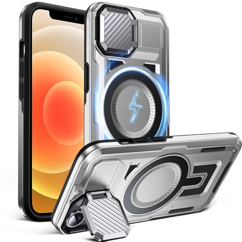 DASFOND Shield Series for iPhone 12/12 Pro Case with Camera Stand Cover [Compatible with MagSafe] Full Body Military Shockproof Protection Heavy Duty Rugged Magnetic Phone Case iPhone 12/12 Pro, Gray - color: Gray, size: Camera Stand iPhone 12/12 Pro