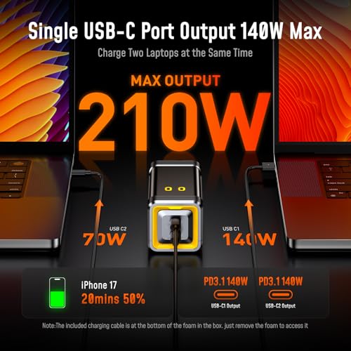 AOHI 210W PD 3.1 Laptop Power Bank 10000mAh, Dual 140W USB-C Port Charger - color: 10000mAh 210W