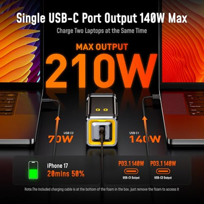 AOHI 210W PD 3.1 Laptop Power Bank 10000mAh, Dual 140W USB-C Port Charger - color: 10000mAh 210W