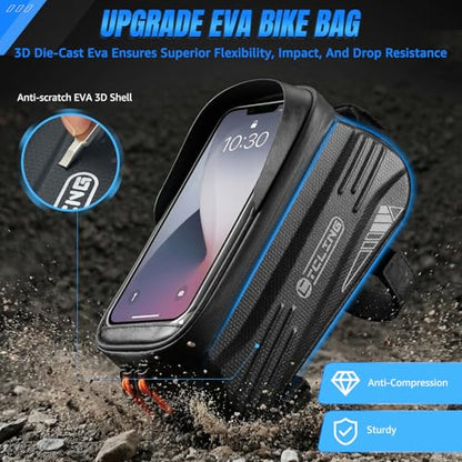 WOTOW Bike Phone Bag, Waterproof Bicycle Top Tube Phone Holder Hard Shell | Bike Front Frame Bag with TPU Touch Screen for Cell Phones Up to 7", 1.9L Bike Handlebar Bag for Ebike Accessories Storage