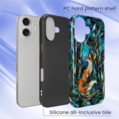 Case Compatible with iPhone 17, Cute Dual Layer Hybrid Phone Cover, Military Grade Drop Protection, Aesthetic Shockproof Phone Case for Women Girls, Woodland Fox Stained Glass - color: Woodland Fox Stained Glass, size: Iphone 17