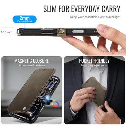 for iPhone 17 Pro Max Slim Case Wallet Wireless Charging, Brown - color: Brown, size: iPhone 17 Pro Max - 6.9"