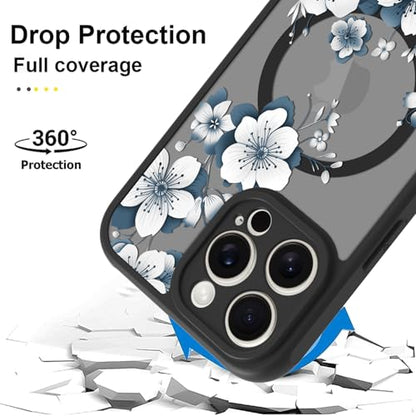 Magnetic for iPhone 16 Pro Max Case,White Flower | [Compatible with MagSafe] Cute Fashion Translucent Matte Hard Back Shockproof Anti-Scratch Phone Case,Ink Flower - color: Ink Flower, size: iPhone 16 Pro Max
