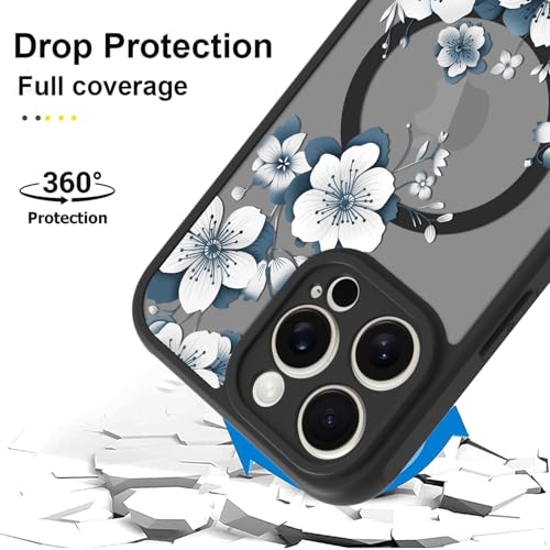 Magnetic for iPhone 16 Pro Case,White Flower | [Compatible with MagSafe] Cute Fashion Translucent Matte Hard Back Shockproof Anti-Scratch Phone Case,Ink Flower - color: Ink Flower, size: iPhone 16 Pro