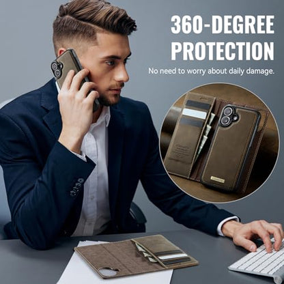 Kowauri Case for iPhone 17, PU Leather Wallet Flip Case with Card Holder RFID Blocking, Magnetic Detachable Shockproof Phone Cover Wireless Charging Compatible for iPhone 17 (6.3 inch), Coffee - color: Coffee