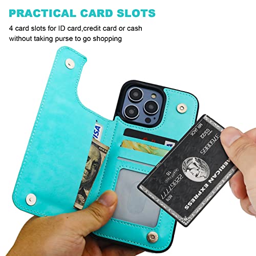 ONETOP for iPhone 14 Pro Max Wallet Case with Credit Card Holder,LightBlue | Kickstand,ID/Cash Holder,Case Wallet with Card Slots,Double Magnetic Clasp,Durable PU Leather Shockproof Cover for Women Men - color: Light Blue