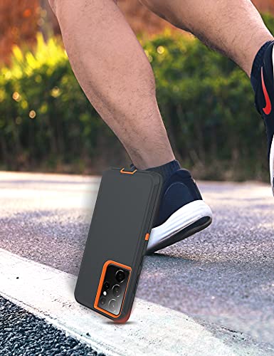 MXX Case Compatible with Galaxy S21 Ultra Case, 3-Layer Super Full Heavy Duty Body Bumper Cover/Shock Protection/Dust Proof, Designed for Samsung Galaxy S21 Ultra 5G 6.8 Inch 2021 (Orange/Gray) - color: Orange/Gray