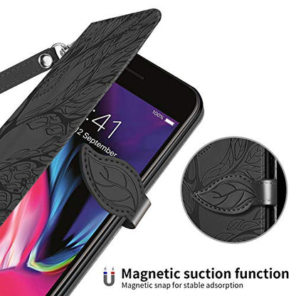 Wallet Case for iPhone 7 Plus/iPhone 8 Plus with Card Holder/Slot,PU Leather Flip Folio Shell [Magnetic Closure][Wrist Strap][Kickstand] Shockproof Cover Fit iPhone 7 Plus / 8 PlusBlack - color: Black, size: iPhone 7 Plus / iPhone 8 Plus (5.5 inch)