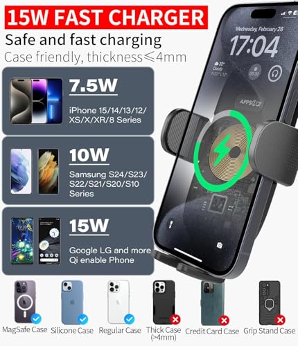 APPS2Car 15W Qi Fast Wireless Car Charger Solid Cup Holder Phone Mount
