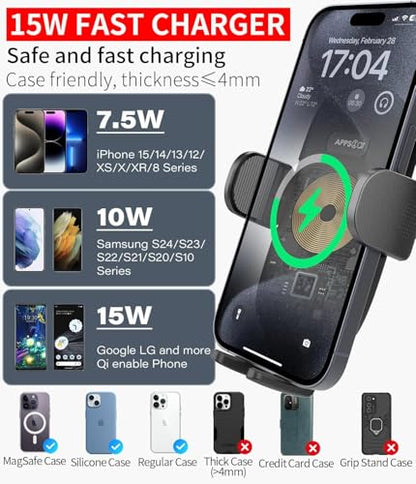 APPS2Car 15W Qi Fast Wireless Car Charger Solid Cup Holder Phone Mount