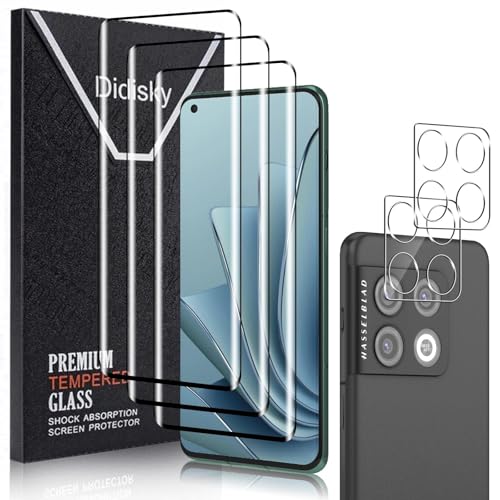 Didisky Screen Protector for Oneplus 10 Pro (Not for 10t,10), 3 Pack Tempered Glass Film with 2 Pak Lens Protector, 3D Curved Full Coverage,Easy to Install,Bubble Free,9H,Anti Scratch