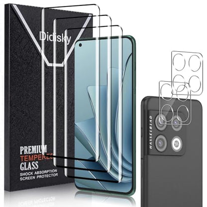 Didisky Screen Protector for Oneplus 10 Pro (Not for 10t,10), 3 Pack Tempered Glass Film with 2 Pak Lens Protector, 3D Curved Full Coverage,Easy to Install,Bubble Free,9H,Anti Scratch