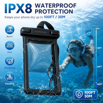 Waterproof Phone Pouch IPX8,Soft TPU Underwater Phone Case with Neck Strap & Sensitive Touch Screen, Waterproof Cell Phone Pouch for Beach,Cruise,Fits Samsung iPhone 17/16/15/14 Pro Max (1-pack Black) - color: 1-pack Black