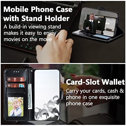 EYZUTAK Case for Samsung Galaxy A15 4G/5G, Premium Leather Magnetic Closure Flip Wallet Phone Case with Card Holder Cash Slots Stand Function Embossed Mandala Flower Shockproof Lanyard Cover - Black - color: Black, size: Samsung Galaxy A15 4G/5G