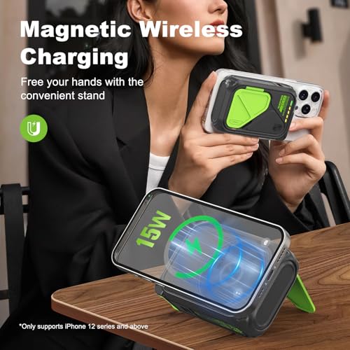 SEANCHEER P05 Portable Charger, Magnetic Power Bank, Small Wireless PowerBank, Battery Pack10000mAh Travel Essentials Fast Charging with Built in Cable, Foldable Wall Plug for iPhone,Samsung,Andriod - color: Black