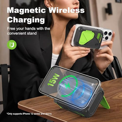 SEANCHEER P05 Portable Charger, Magnetic Power Bank, Small Wireless PowerBank, Battery Pack10000mAh Travel Essentials Fast Charging with Built in Cable, Foldable Wall Plug for iPhone,Samsung,Andriod - color: Black